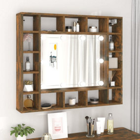 Berkfield Mirror Cabinet with LED Smoked Oak 91x15x76.5 cm