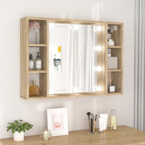 Berkfield Mirror Cabinet with LED Sonoma Oak 76x15x55 cm