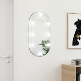 Berkfield Mirror with LED Lights 80x40 cm Glass Oval