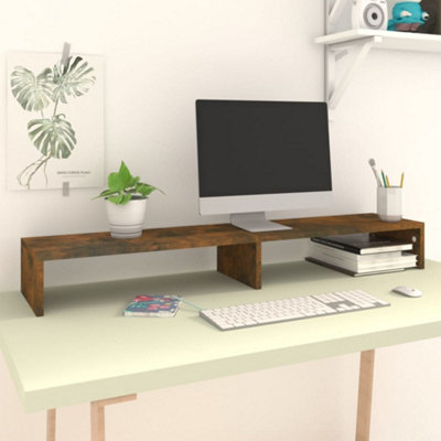 Berkfield Monitor Stand Smoked Oak 110x23.5x12 cm Engineered Wood | DIY ...