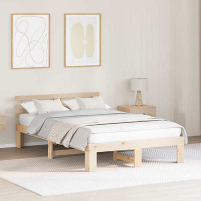 Berkfield Natural Pine Wood Bed Frame Natural Solid Pine wood 135 x 190 cm