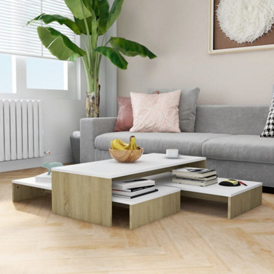 Berkfield Nesting Coffee Table Set White and Sonoma Oak 100x100x26.5 cm