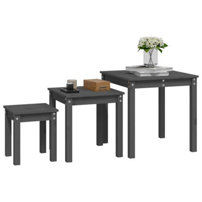 Berkfield Nesting Tables 3 pcs Grey Solid Wood Pine