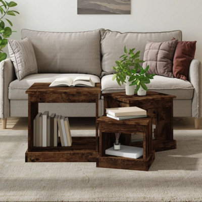 Berkfield Nesting Tables 3 pcs Smoked Oak Engineered Wood DIY at B Q