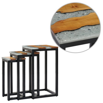Berkfield Nesting Tables 3 pcs Solid Teak Wood and Polyresin