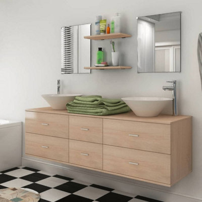 Berkfield Nine Piece Bathroom Furniture Set with Basin with Tap Beige Price Comparisons | Compare The Build