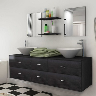 Berkfield Nine Piece Bathroom Furniture Set with Basin with Tap Black Price Comparisons | Compare The Build