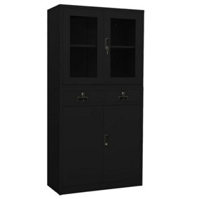 Berkfield Office Cabinet Black 90x40x180 cm Steel and Tempered Glass