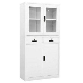 Berkfield Office Cabinet White 90x40x180 cm Steel and Tempered Glass