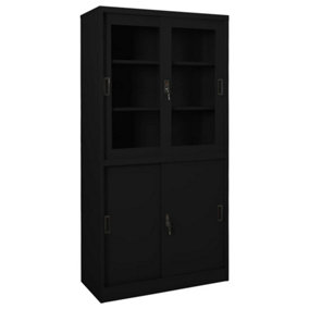 Berkfield Office Cabinet with Sliding Door Black 90x40x180 cm Steel