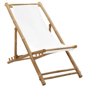 Berkfield Outdoor Deck Chair Bamboo and Canvas