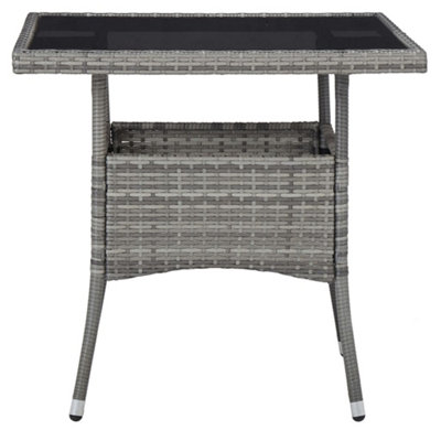 Berkfield Outdoor Dining Table Grey Poly Rattan and Glass
