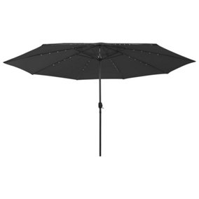 Berkfield Outdoor Parasol with LED Lights and Metal Pole 400 cm Black