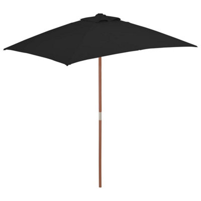 Berkfield Outdoor Parasol with Wooden Pole Black 150x200 cm