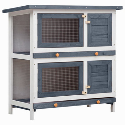 Berkfield Outdoor Rabbit Hutch 4 Doors Grey Wood DIY at B Q