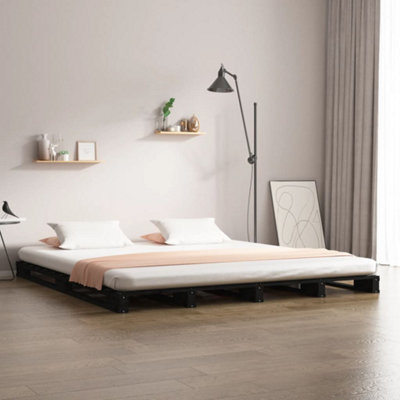 Berkfield Pallet Bed Black 135x190 cm Double Wood Pine