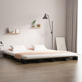 Berkfield Pallet Bed Black 150x200 cm King Size Solid Wood