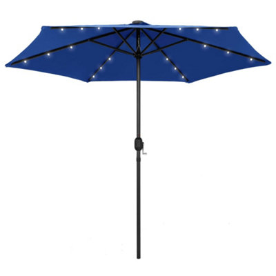 Berkfield Parasol with LED Lights and Aluminium Pole 270 cm Azure Blue ...