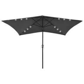Berkfield Parasol with LEDs and Steel Pole Anthracite 2x3 m