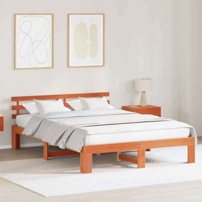 Berkfield Pine Wood Bed Frame Wax brown Solid wood 150 x 200 cm Bed Frame