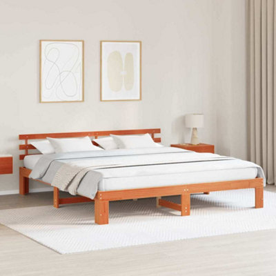 Berkfield Pine Wood Bed Frame Wax brown Solid wood 180 x 200 cm