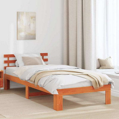 Berkfield Pine Wood Bed Frame Wax brown Solid wood Single Durable