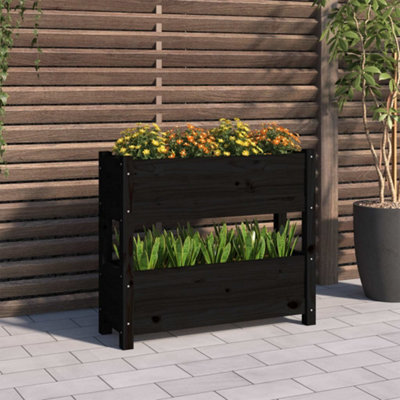 Berkfield Planter Black 77x25x66 cm Solid Wood Pine | DIY at B&Q