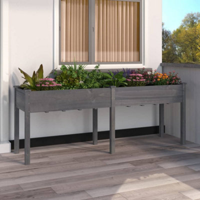 Berkfield Planter with Liner Grey 203x53x76 cm Solid Wood Fir