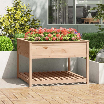 Berkfield Planter with Shelf 111.5x111.5x81 cm Solid Wood Pine