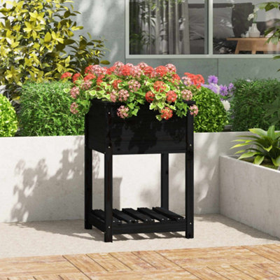 Berkfield Planter with Shelf Black 54x54x81 cm Solid Wood Pine