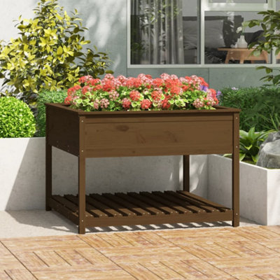 Berkfield Planter with Shelf Honey Brown 111.5x111.5x81 cm Solid Wood Pine