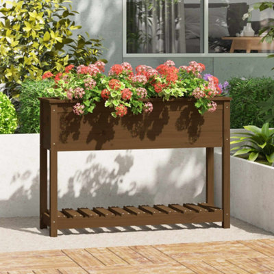 Berkfield Planter with Shelf Honey Brown 111.5x34.5x81 cm Solid Wood Pine