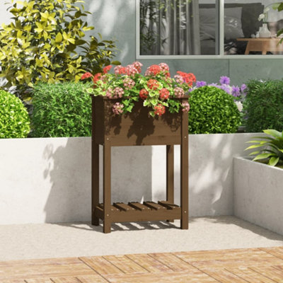 Berkfield Planter with Shelf Honey Brown 54x34.5x81 cm Solid Wood Pine