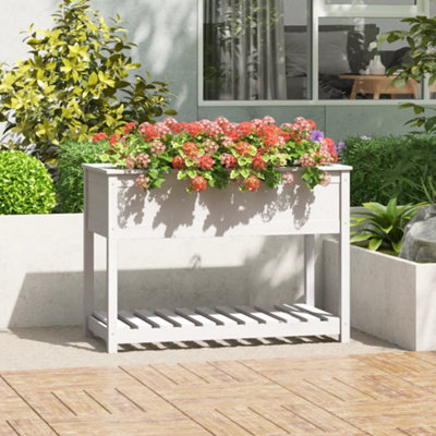 Berkfield Planter with Shelf White 111.5x54x81 cm Solid Wood Pine