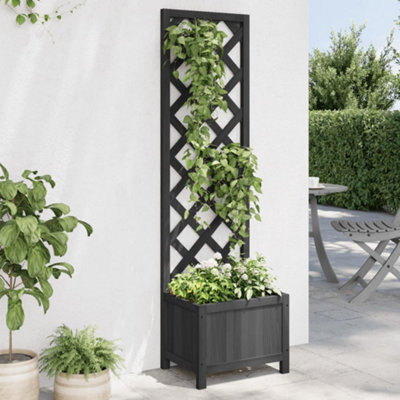 Berkfield Planter with Trellis Black Solid Wood Fir