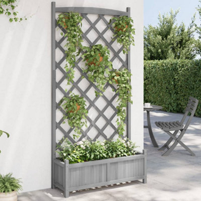 Berkfield Planter with Trellis Grey Solid Wood Fir