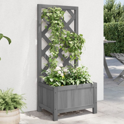 Berkfield Planter with Trellis Grey Solid Wood Fir