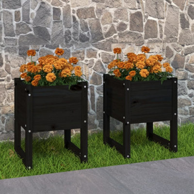 Berkfield Planters 2 pcs Black 40x40x52.5 cm Solid Wood Pine