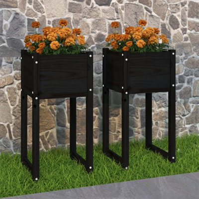 Berkfield Planters 2 pcs Black 40x40x81 cm Solid Wood Pine