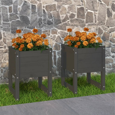 Berkfield Planters 2 pcs Grey 40x40x52.5 cm Solid Wood Pine