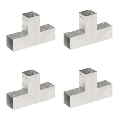 Berkfield Post Connectors 4 pcs T Shape Galvanised Metal 71x71 mm