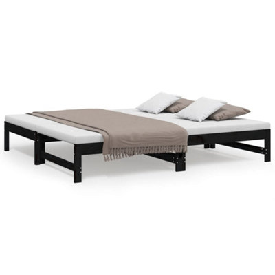 Berkfield Pull-out Day Bed Black 2x(75x190) cm Solid Wood Pine