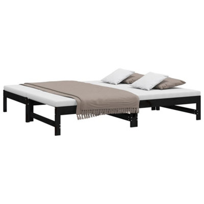 Berkfield Pull-out Day Bed Black 2x(75x190) cm Solid Wood Pine