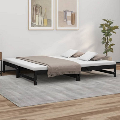 Berkfield Pull-out Day Bed Black 2x(80x200) cm Solid Wood Pine