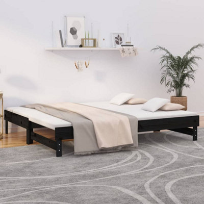 Berkfield Pull-out Day Bed Black 2x(90x200) cm Solid Wood Pine