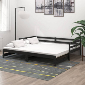 Berkfield Pull-out Day Bed Black Solid Pinewood 2x