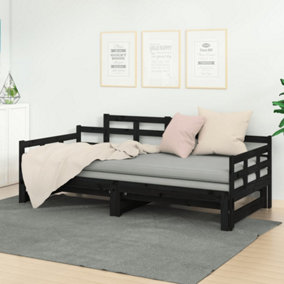 Berkfield Pull-out Day Bed Black Solid Wood Pine 2x(80x200) cm
