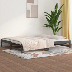 Berkfield Pull-out Day Bed Grey 2x(90x200) cm Solid Wood Pine
