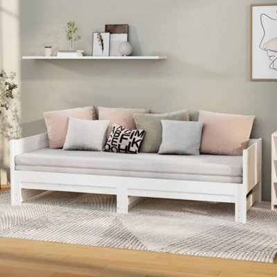 Berkfield Pull-out Day Bed White Solid Wood Pine 2x(90x200) cm