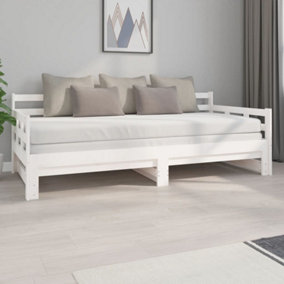 Berkfield Pull-out Day Bed White Solid Wood Pine 2x(90x200) cm